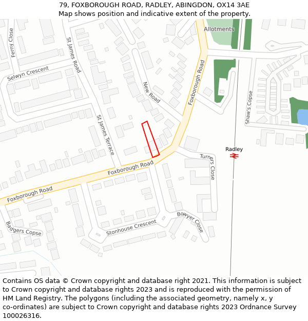 79, FOXBOROUGH ROAD, RADLEY, ABINGDON, OX14 3AE: Location map and indicative extent of plot