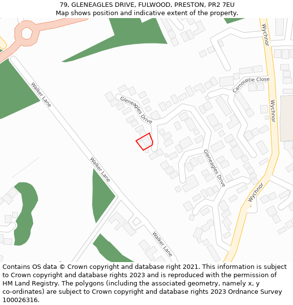 79, GLENEAGLES DRIVE, FULWOOD, PRESTON, PR2 7EU: Location map and indicative extent of plot