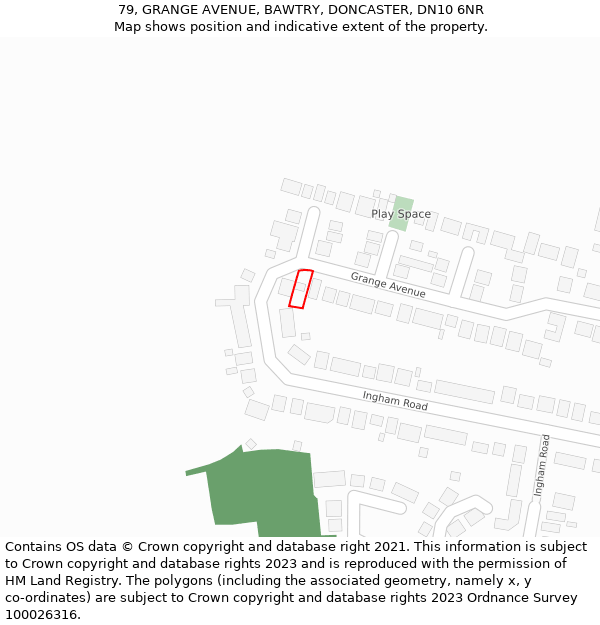 79, GRANGE AVENUE, BAWTRY, DONCASTER, DN10 6NR: Location map and indicative extent of plot