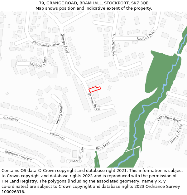 79, GRANGE ROAD, BRAMHALL, STOCKPORT, SK7 3QB: Location map and indicative extent of plot