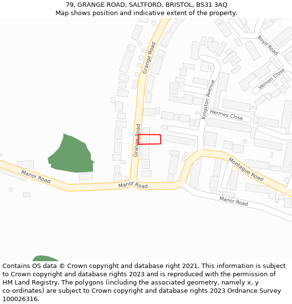 79, GRANGE ROAD, SALTFORD, BRISTOL, BS31 3AQ: Location map and indicative extent of plot