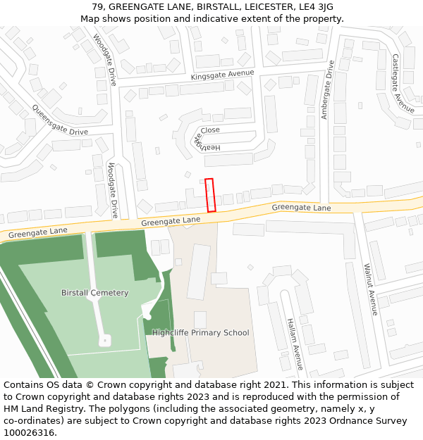 79, GREENGATE LANE, BIRSTALL, LEICESTER, LE4 3JG: Location map and indicative extent of plot