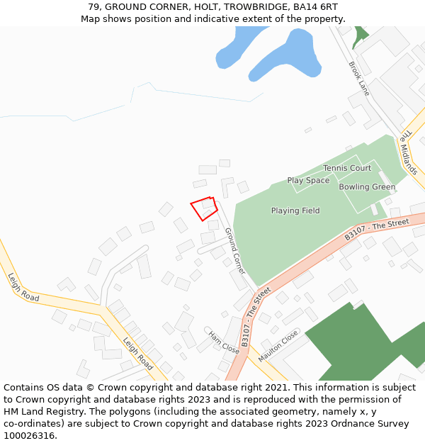 79, GROUND CORNER, HOLT, TROWBRIDGE, BA14 6RT: Location map and indicative extent of plot