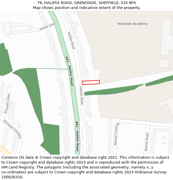 79, HALIFAX ROAD, GRENOSIDE, SHEFFIELD, S35 8PA: Location map and indicative extent of plot