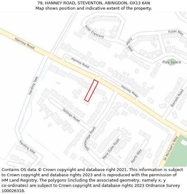 79, HANNEY ROAD, STEVENTON, ABINGDON, OX13 6AN: Location map and indicative extent of plot