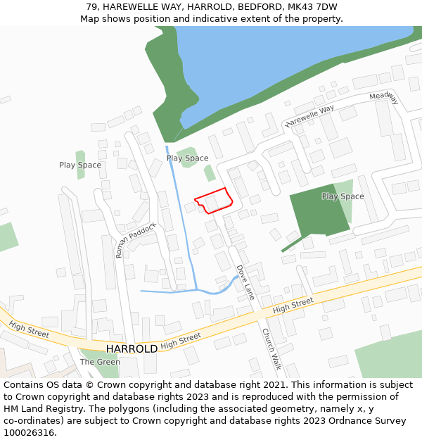 79, HAREWELLE WAY, HARROLD, BEDFORD, MK43 7DW: Location map and indicative extent of plot