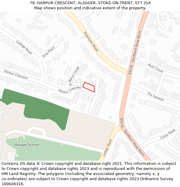 79, HARPUR CRESCENT, ALSAGER, STOKE-ON-TRENT, ST7 2SX: Location map and indicative extent of plot