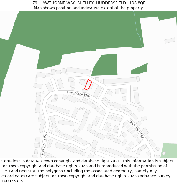 79, HAWTHORNE WAY, SHELLEY, HUDDERSFIELD, HD8 8QF: Location map and indicative extent of plot