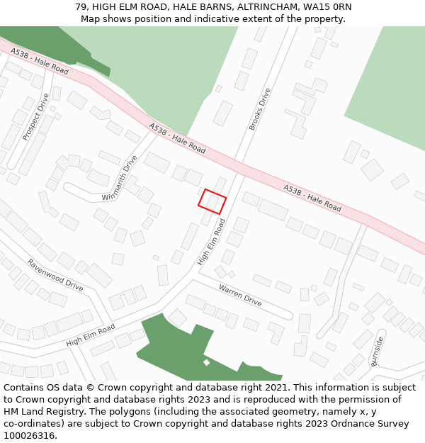 79, HIGH ELM ROAD, HALE BARNS, ALTRINCHAM, WA15 0RN: Location map and indicative extent of plot