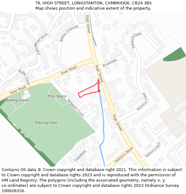 79, HIGH STREET, LONGSTANTON, CAMBRIDGE, CB24 3BS: Location map and indicative extent of plot