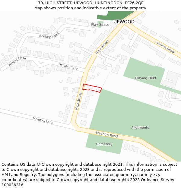 79, HIGH STREET, UPWOOD, HUNTINGDON, PE26 2QE: Location map and indicative extent of plot