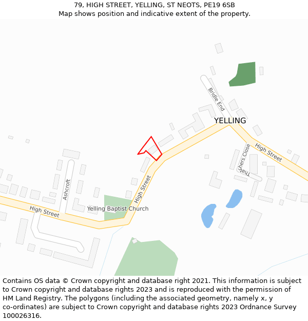 79, HIGH STREET, YELLING, ST NEOTS, PE19 6SB: Location map and indicative extent of plot