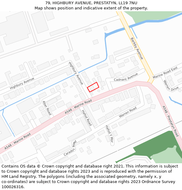 79, HIGHBURY AVENUE, PRESTATYN, LL19 7NU: Location map and indicative extent of plot