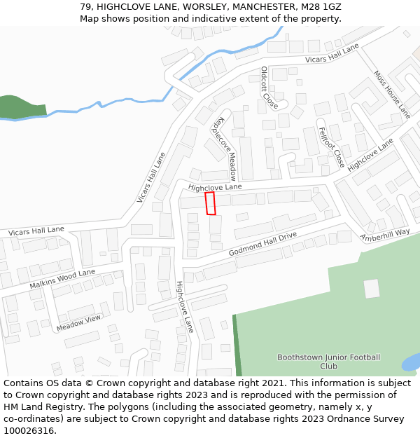 79, HIGHCLOVE LANE, WORSLEY, MANCHESTER, M28 1GZ: Location map and indicative extent of plot