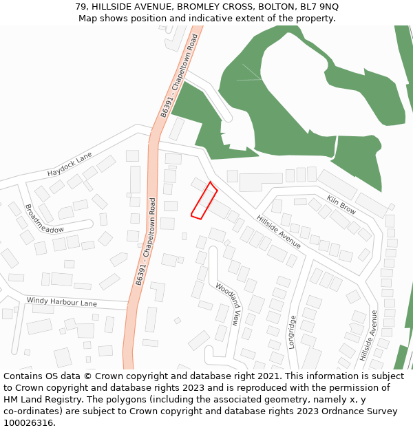79, HILLSIDE AVENUE, BROMLEY CROSS, BOLTON, BL7 9NQ: Location map and indicative extent of plot