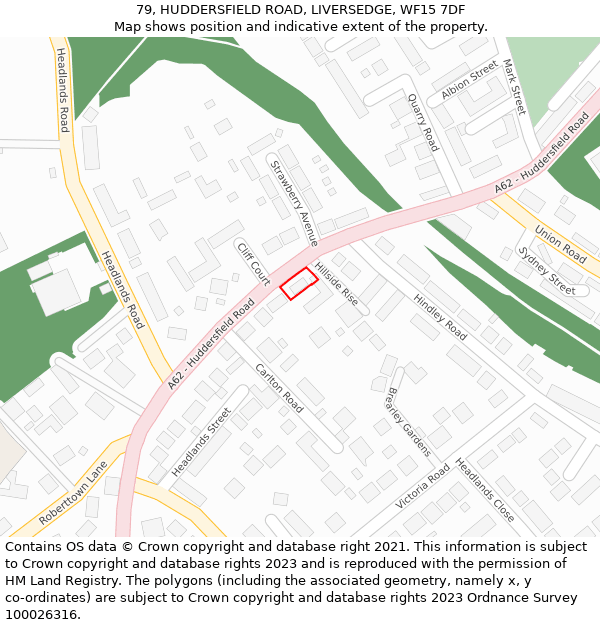 79, HUDDERSFIELD ROAD, LIVERSEDGE, WF15 7DF: Location map and indicative extent of plot