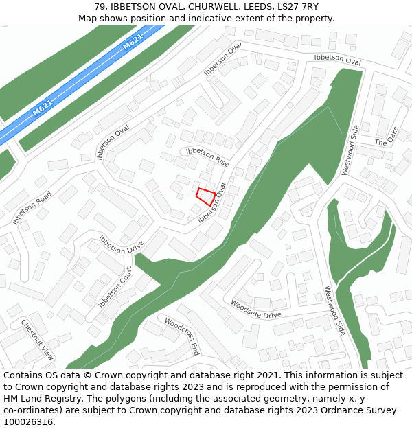 79, IBBETSON OVAL, CHURWELL, LEEDS, LS27 7RY: Location map and indicative extent of plot