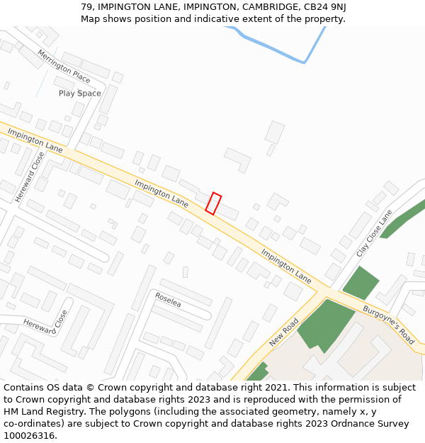 79, IMPINGTON LANE, IMPINGTON, CAMBRIDGE, CB24 9NJ: Location map and indicative extent of plot