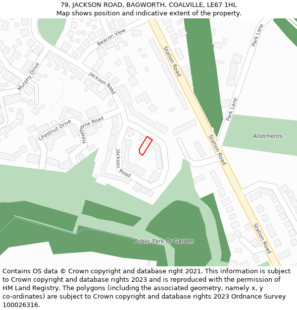 79, JACKSON ROAD, BAGWORTH, COALVILLE, LE67 1HL: Location map and indicative extent of plot