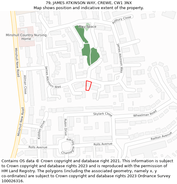 79, JAMES ATKINSON WAY, CREWE, CW1 3NX: Location map and indicative extent of plot