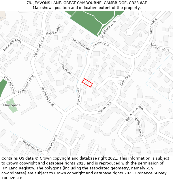 79, JEAVONS LANE, GREAT CAMBOURNE, CAMBRIDGE, CB23 6AF: Location map and indicative extent of plot