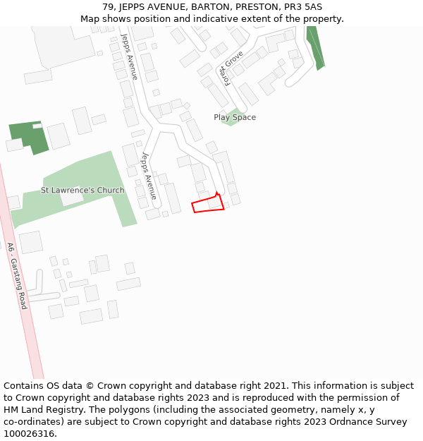 79, JEPPS AVENUE, BARTON, PRESTON, PR3 5AS: Location map and indicative extent of plot