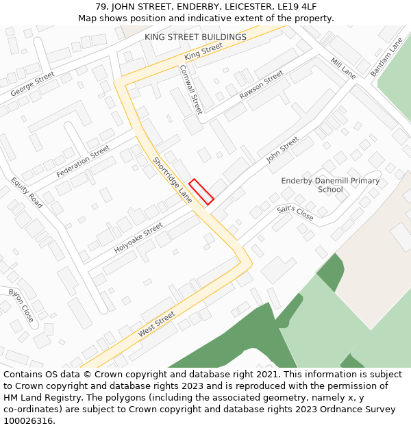 79, JOHN STREET, ENDERBY, LEICESTER, LE19 4LF: Location map and indicative extent of plot