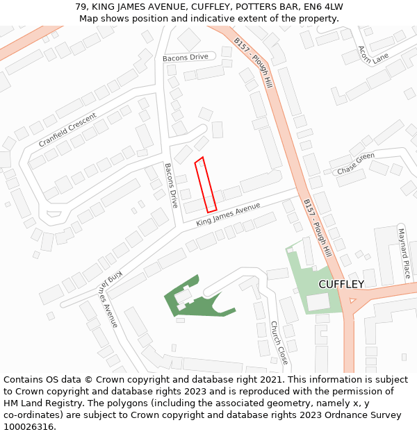 79, KING JAMES AVENUE, CUFFLEY, POTTERS BAR, EN6 4LW: Location map and indicative extent of plot