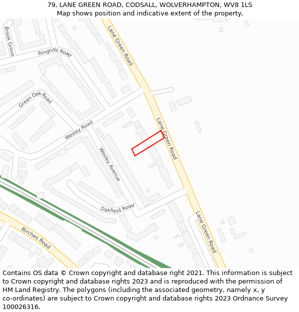 79, LANE GREEN ROAD, CODSALL, WOLVERHAMPTON, WV8 1LS: Location map and indicative extent of plot