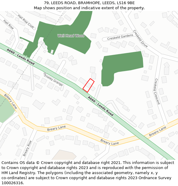 79, LEEDS ROAD, BRAMHOPE, LEEDS, LS16 9BE: Location map and indicative extent of plot