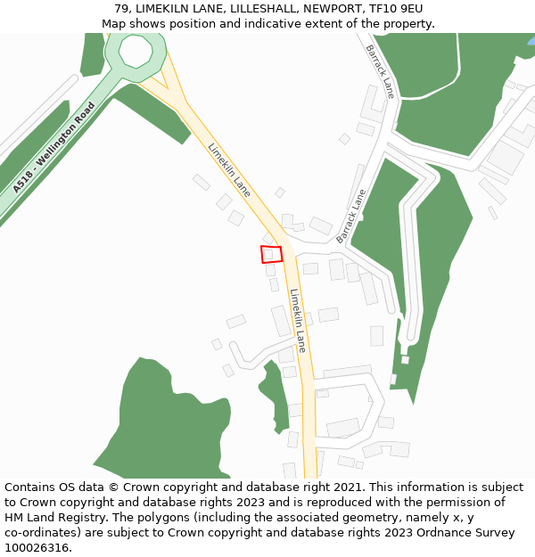 79, LIMEKILN LANE, LILLESHALL, NEWPORT, TF10 9EU: Location map and indicative extent of plot