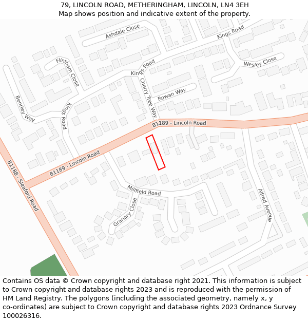 79, LINCOLN ROAD, METHERINGHAM, LINCOLN, LN4 3EH: Location map and indicative extent of plot