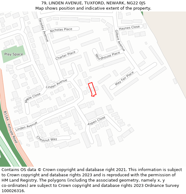 79, LINDEN AVENUE, TUXFORD, NEWARK, NG22 0JS: Location map and indicative extent of plot