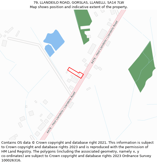 79, LLANDEILO ROAD, GORSLAS, LLANELLI, SA14 7LW: Location map and indicative extent of plot