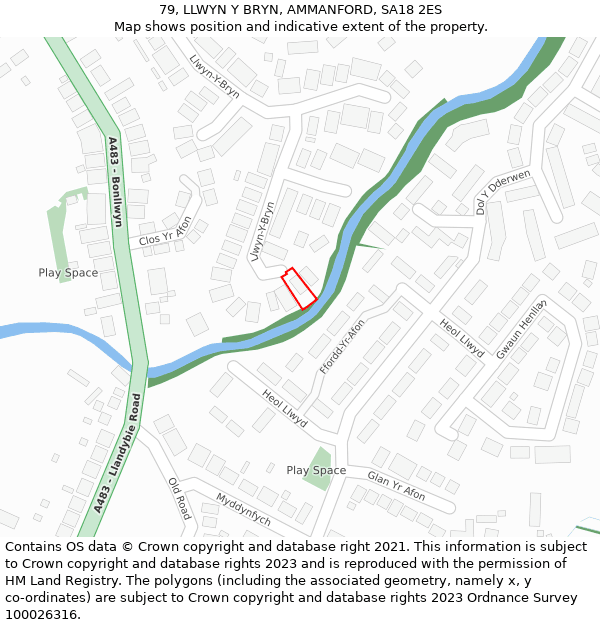 79, LLWYN Y BRYN, AMMANFORD, SA18 2ES: Location map and indicative extent of plot