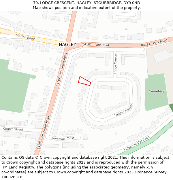 79, LODGE CRESCENT, HAGLEY, STOURBRIDGE, DY9 0ND: Location map and indicative extent of plot