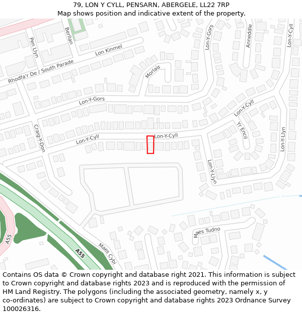 79, LON Y CYLL, PENSARN, ABERGELE, LL22 7RP: Location map and indicative extent of plot