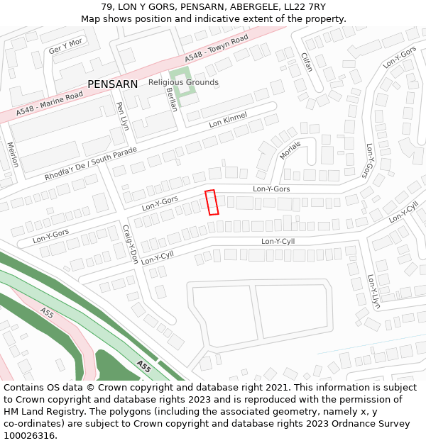 79, LON Y GORS, PENSARN, ABERGELE, LL22 7RY: Location map and indicative extent of plot