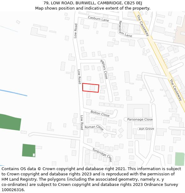 79, LOW ROAD, BURWELL, CAMBRIDGE, CB25 0EJ: Location map and indicative extent of plot