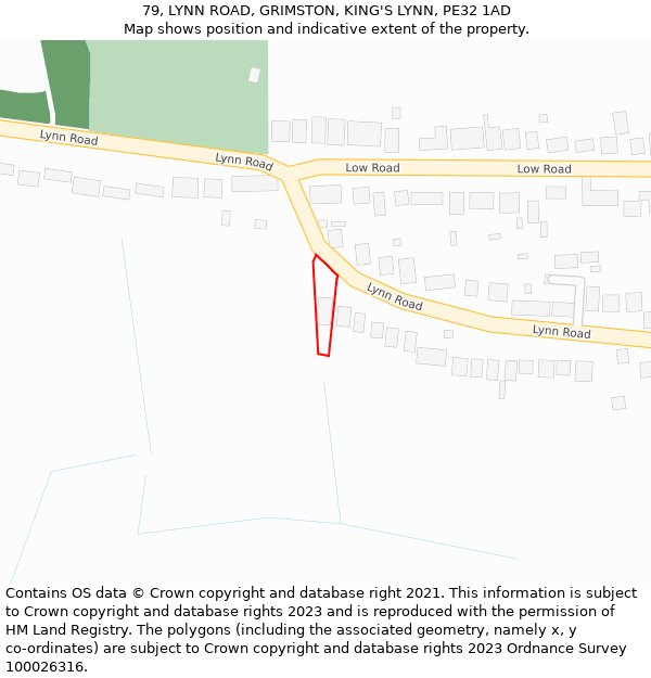 79, LYNN ROAD, GRIMSTON, KING'S LYNN, PE32 1AD: Location map and indicative extent of plot