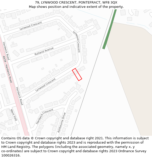 79, LYNWOOD CRESCENT, PONTEFRACT, WF8 3QX: Location map and indicative extent of plot