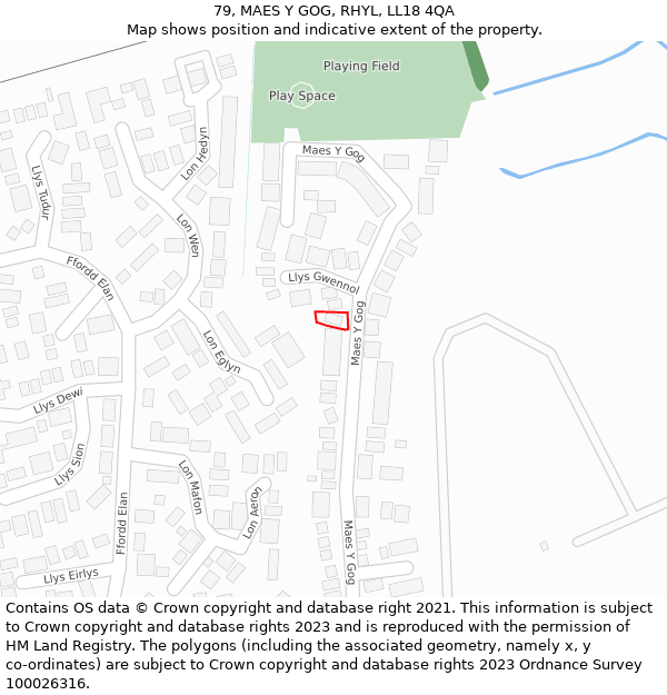 79, MAES Y GOG, RHYL, LL18 4QA: Location map and indicative extent of plot