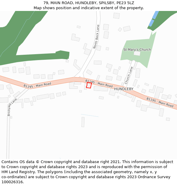 79, MAIN ROAD, HUNDLEBY, SPILSBY, PE23 5LZ: Location map and indicative extent of plot