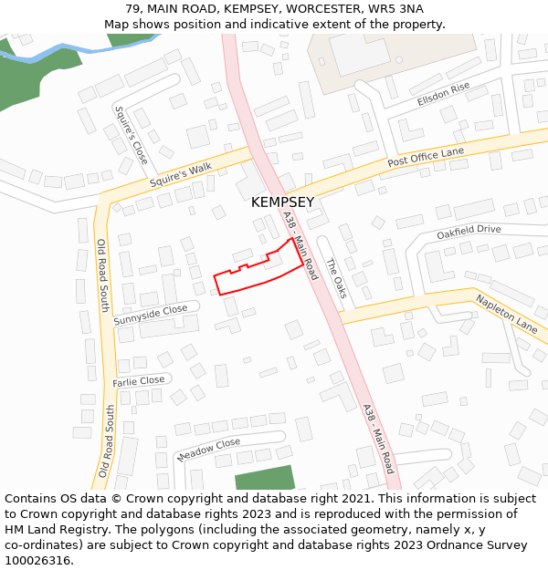 79, MAIN ROAD, KEMPSEY, WORCESTER, WR5 3NA: Location map and indicative extent of plot