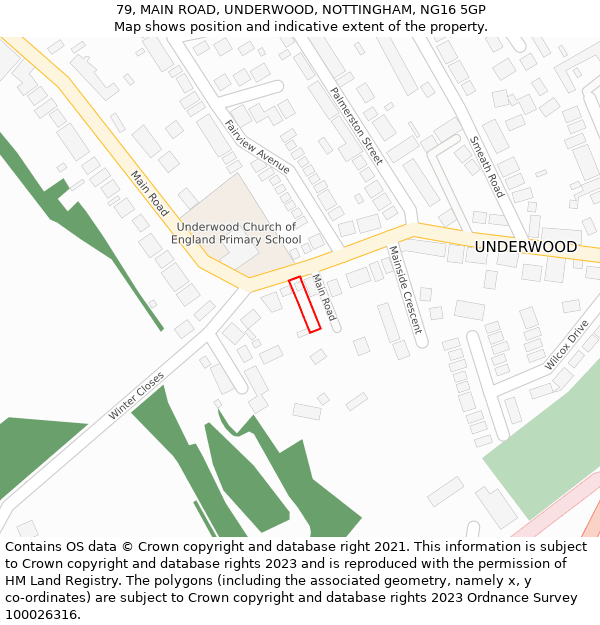 79, MAIN ROAD, UNDERWOOD, NOTTINGHAM, NG16 5GP: Location map and indicative extent of plot
