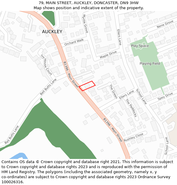 79, MAIN STREET, AUCKLEY, DONCASTER, DN9 3HW: Location map and indicative extent of plot