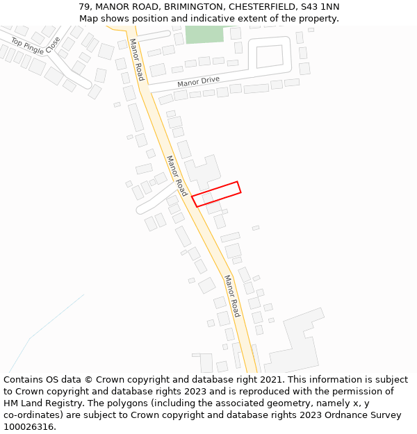 79, MANOR ROAD, BRIMINGTON, CHESTERFIELD, S43 1NN: Location map and indicative extent of plot