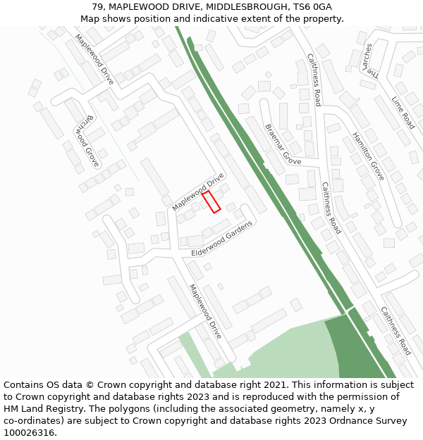 79, MAPLEWOOD DRIVE, MIDDLESBROUGH, TS6 0GA: Location map and indicative extent of plot