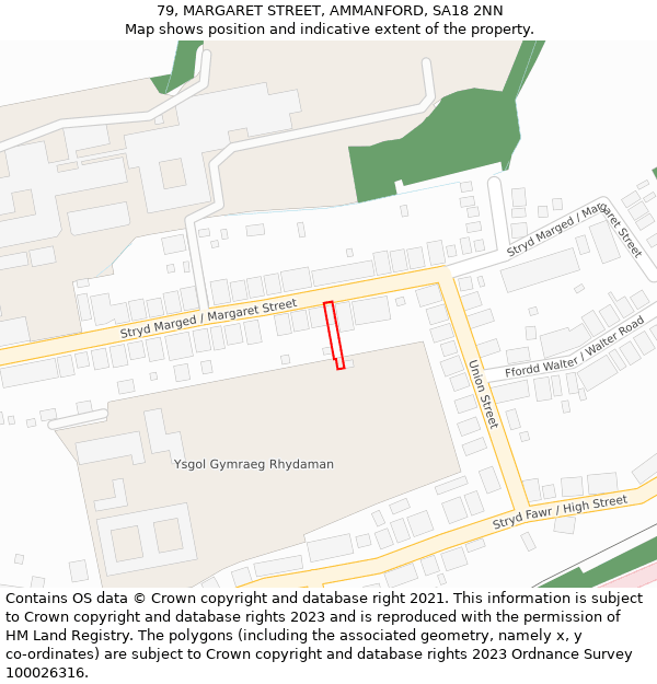 79, MARGARET STREET, AMMANFORD, SA18 2NN: Location map and indicative extent of plot