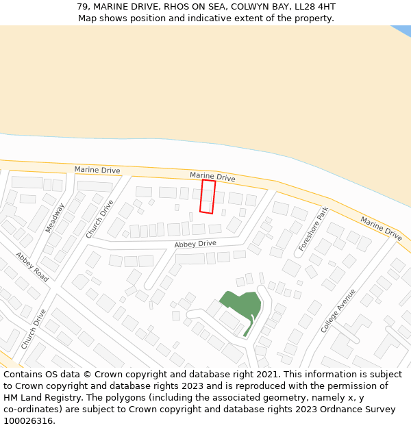 79, MARINE DRIVE, RHOS ON SEA, COLWYN BAY, LL28 4HT: Location map and indicative extent of plot